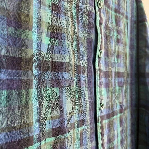 Robert Graham Dragon Embroidered Green & Blue Plaid Button Up Mens XL Shirt - Picture 4 of 11